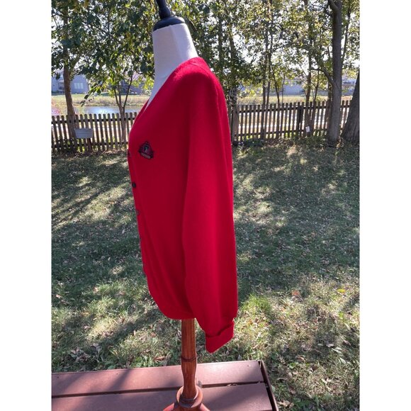 Vintage Izod Red Cardigan Sweater M Acrylic U.S.A. Woman Missing Button - Picture 4 of 10